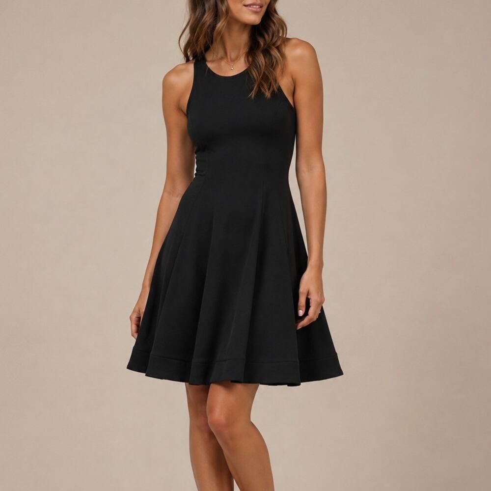 Emporio Armani Racerback Fit Flare Dress Womens 10 Black Flounce Pinup Skater